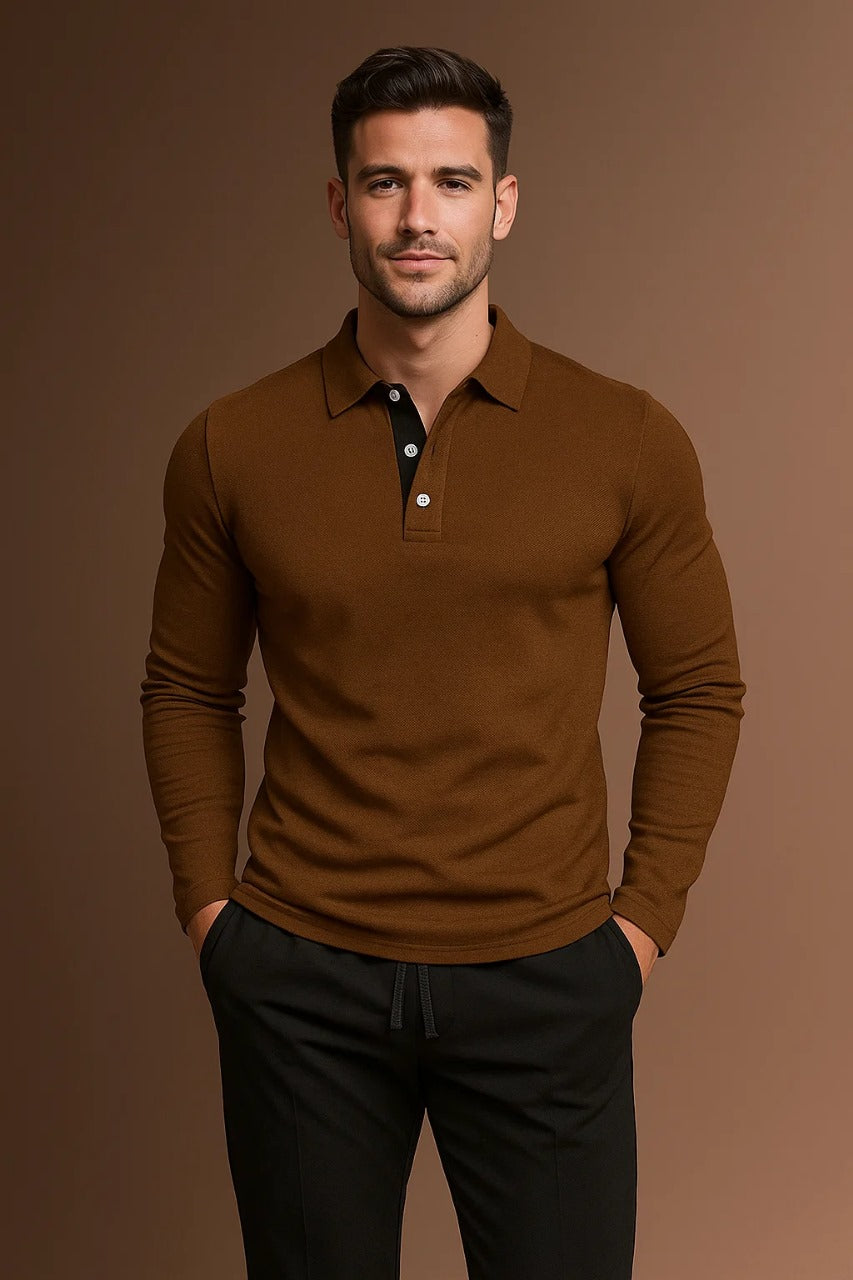 Polo Ajusté Manches Longues Homme
