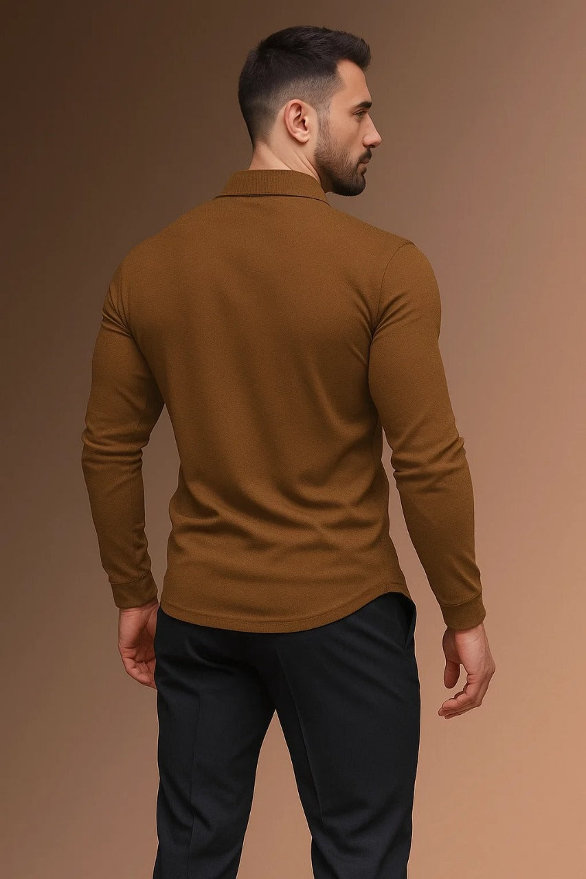Polo Ajusté Manches Longues Homme