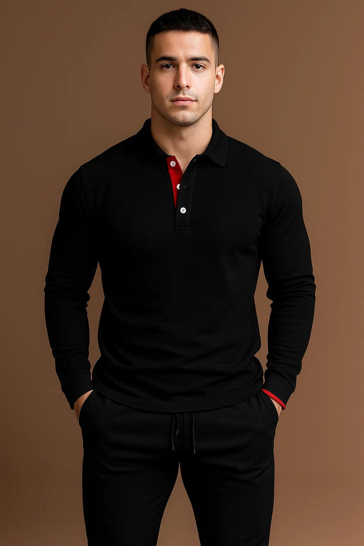 Polo Ajusté Manches Longues Homme