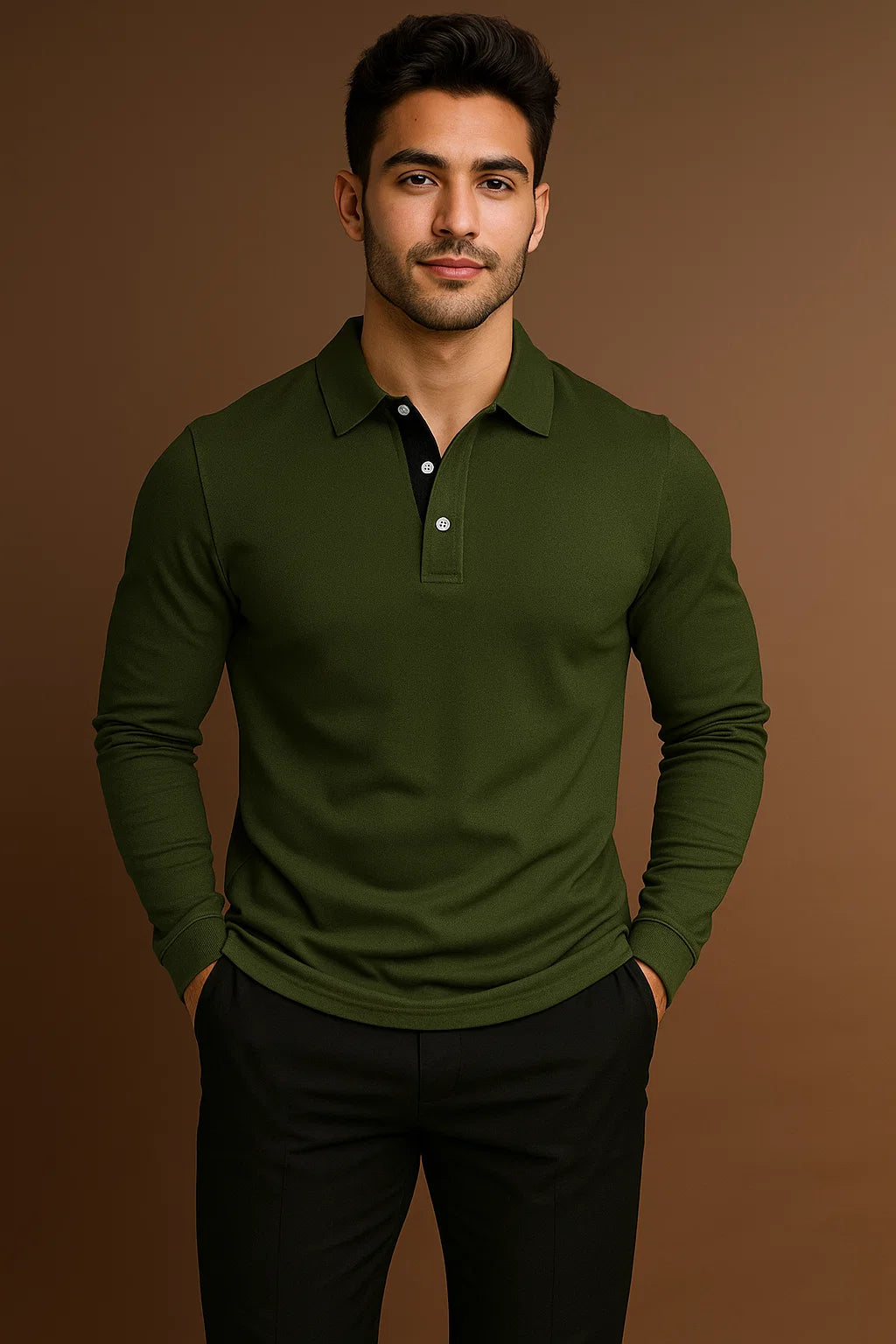Polo Ajusté Manches Longues Homme