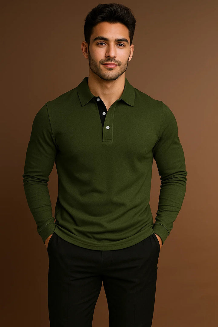 Polo Ajusté Manches Longues Homme