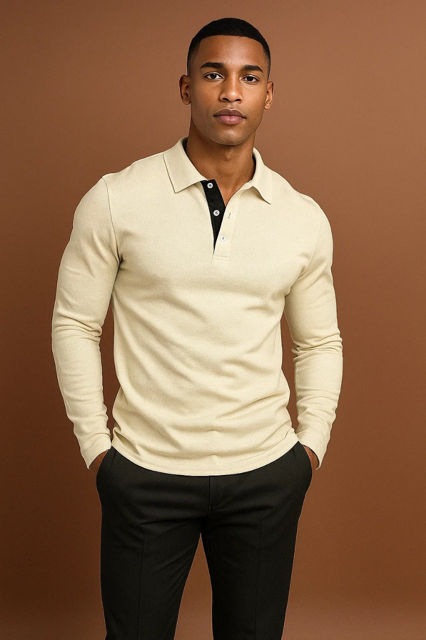 Polo Ajusté Manches Longues Homme