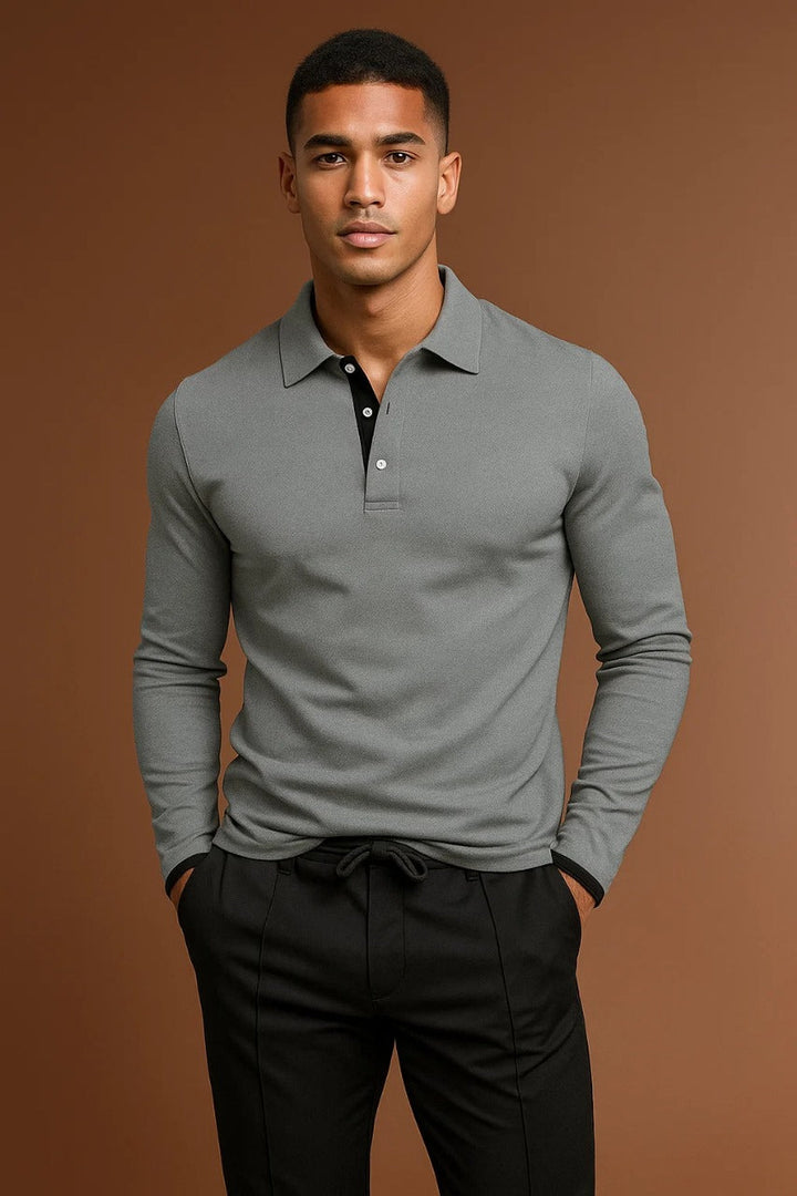Polo Ajusté Manches Longues Homme