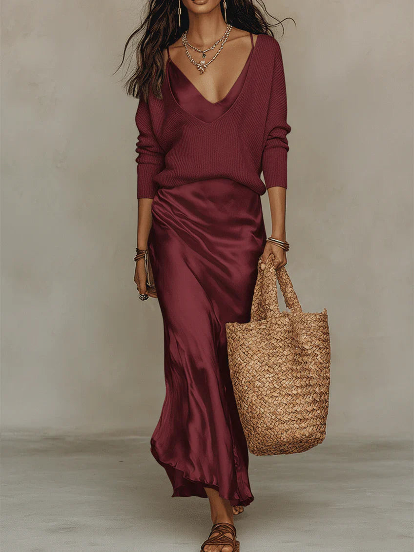 Robe Longue Satinée À Bretelles Femme