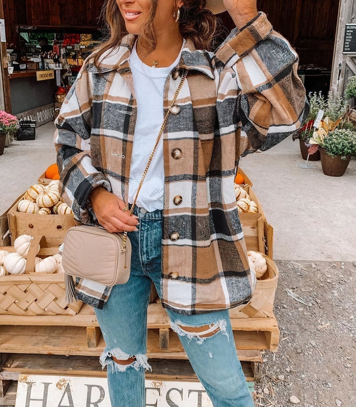 Veste à Carreaux Boutonnée Femme