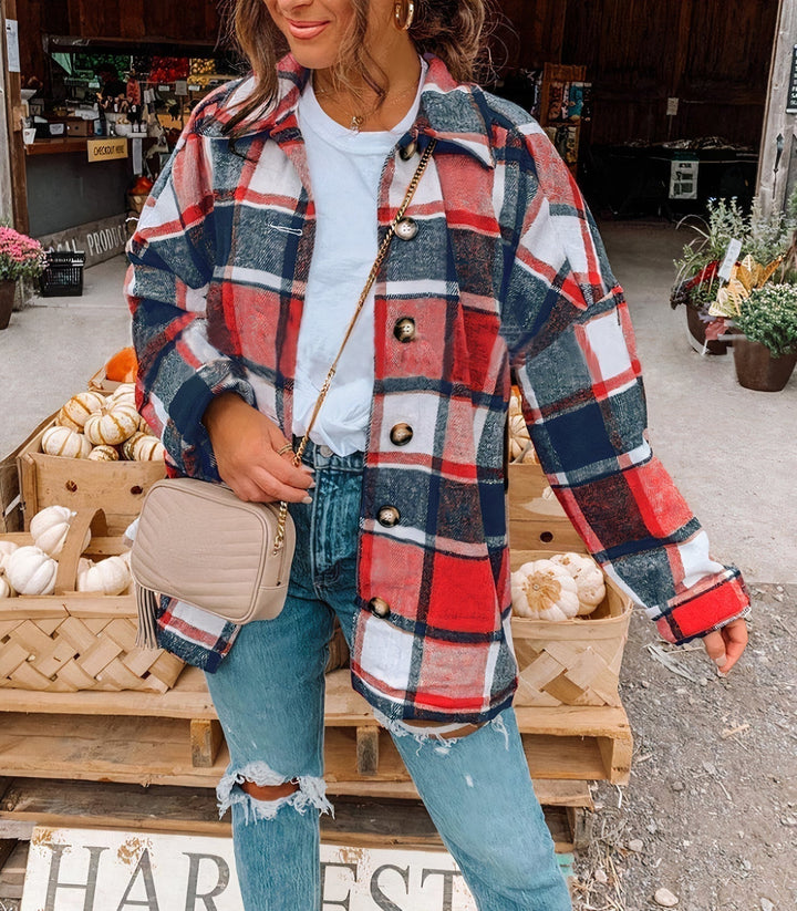 Veste à Carreaux Boutonnée Femme
