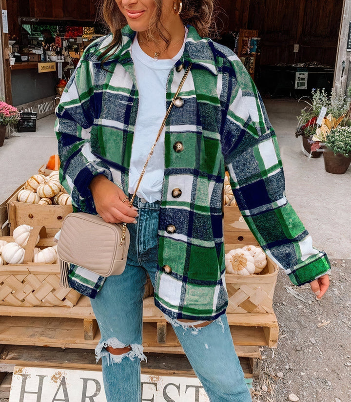 Veste à Carreaux Boutonnée Femme