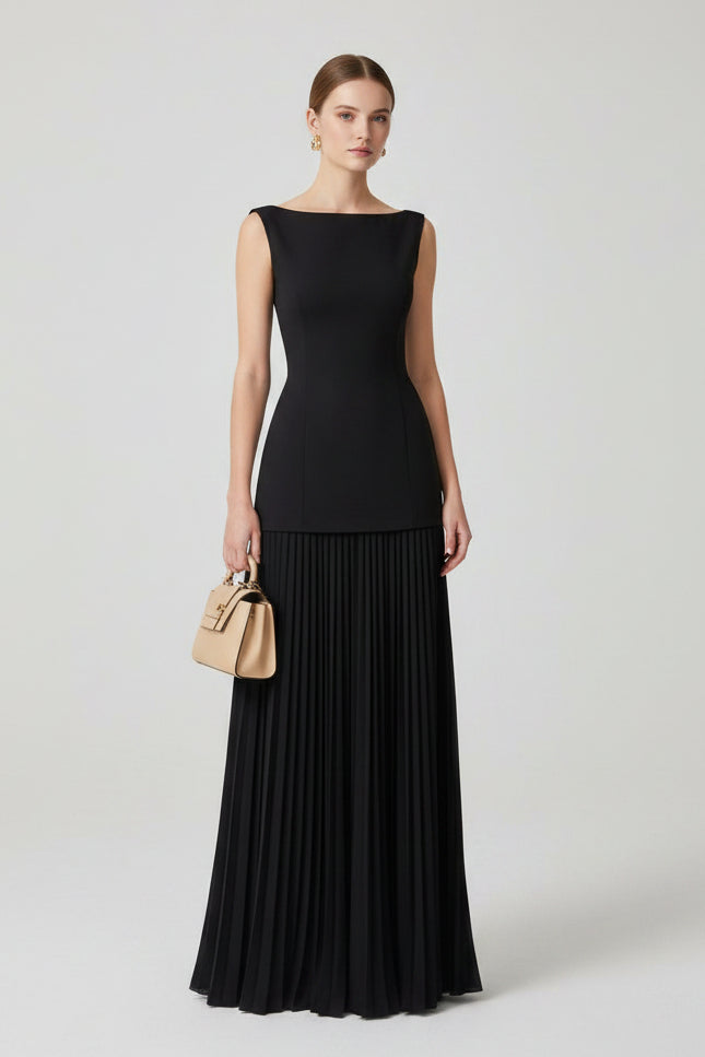 Robe Longue Plissée pour Invitée de Mariage Femme