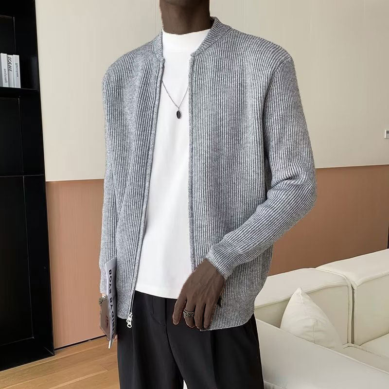 Gilet Maille Zippé Côtelé Homme