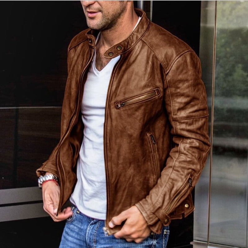 Blouson Court Zippé à Col Montant Homme