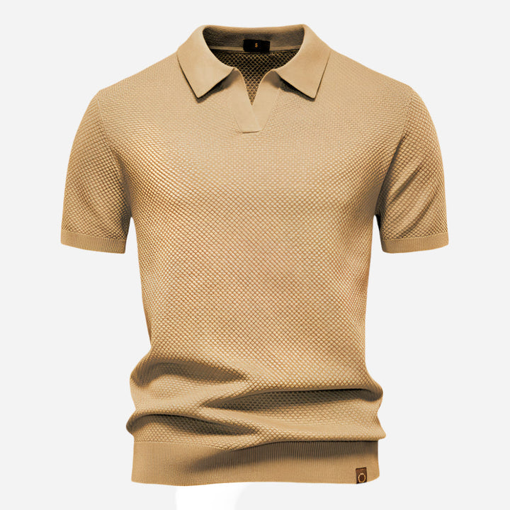 Polo Texturé à Col Ouvert Homme