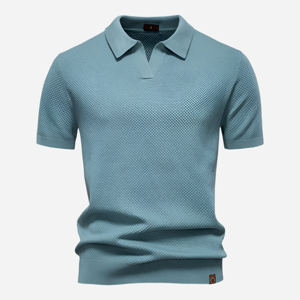Polo Texturé à Col Ouvert Homme