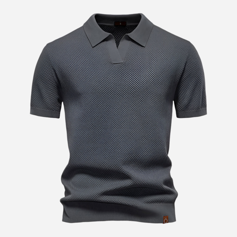 Polo Texturé à Col Ouvert Homme