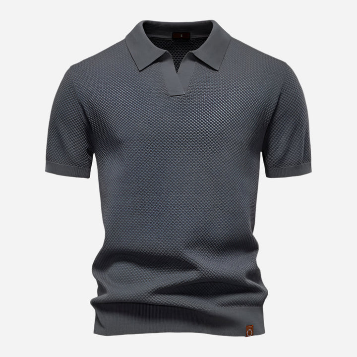 Polo Texturé à Col Ouvert Homme