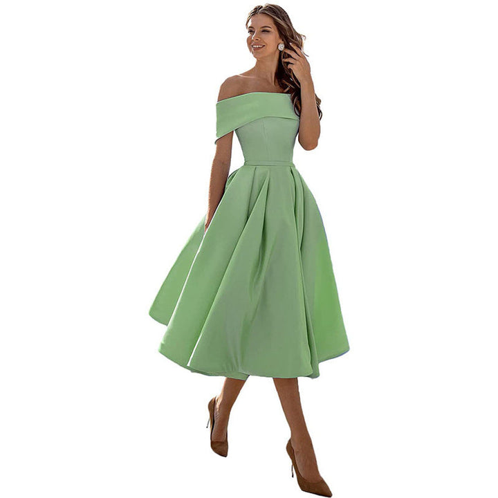 Robe Midi Élégante Épaules Dénudées Femme