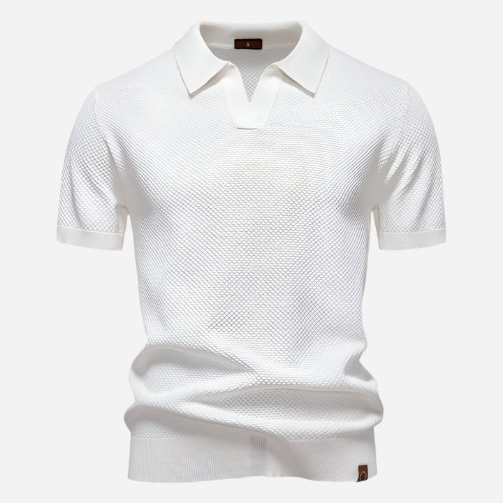 Polo Texturé à Col Ouvert Homme