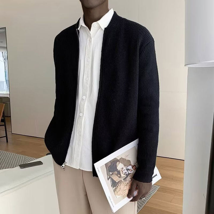Gilet Maille Zippé Côtelé Homme