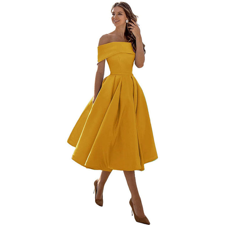 Robe Midi Élégante Épaules Dénudées Femme