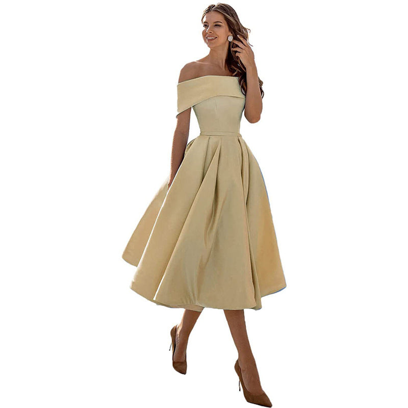 Robe Midi Élégante Épaules Dénudées Femme