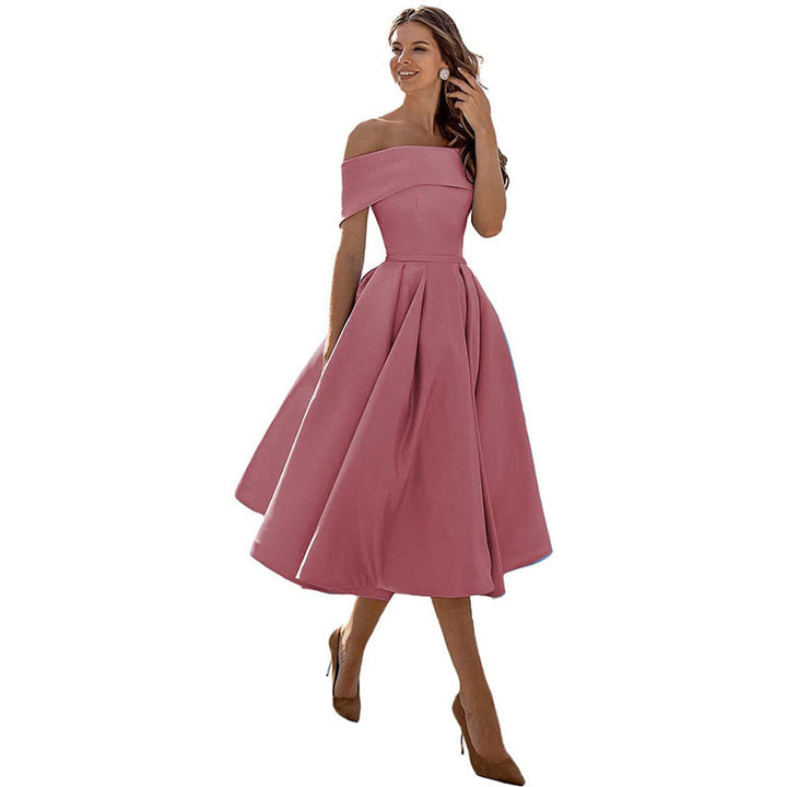 Robe Midi Élégante Épaules Dénudées Femme