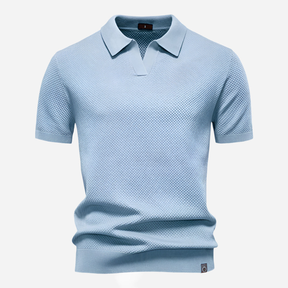 Polo Texturé à Col Ouvert Homme