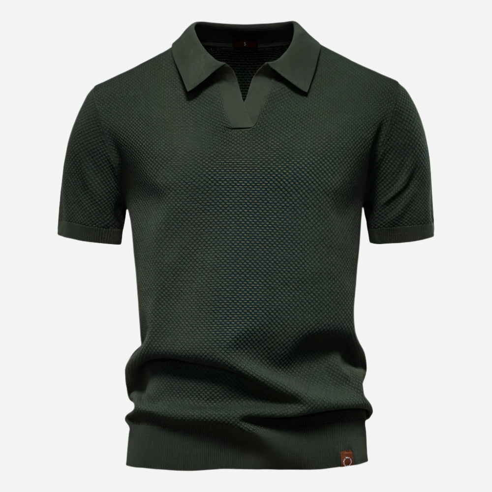 Polo Texturé à Col Ouvert Homme