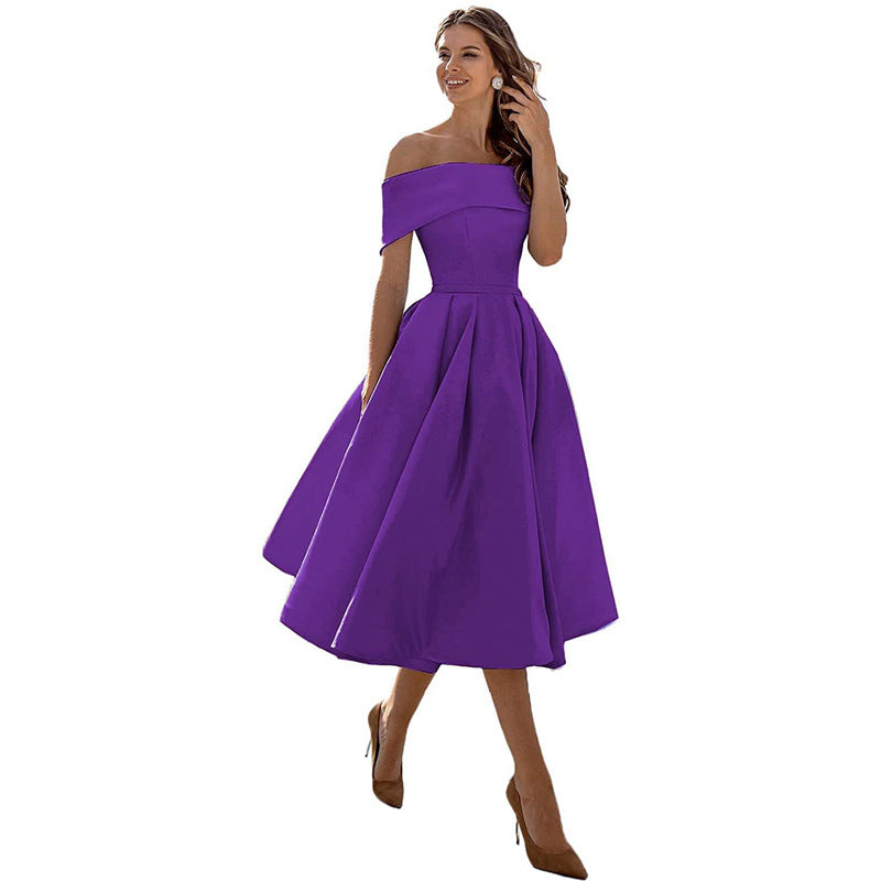 Robe Midi Élégante Épaules Dénudées Femme