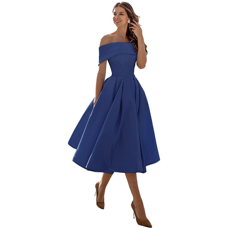 Robe Midi Élégante Épaules Dénudées Femme