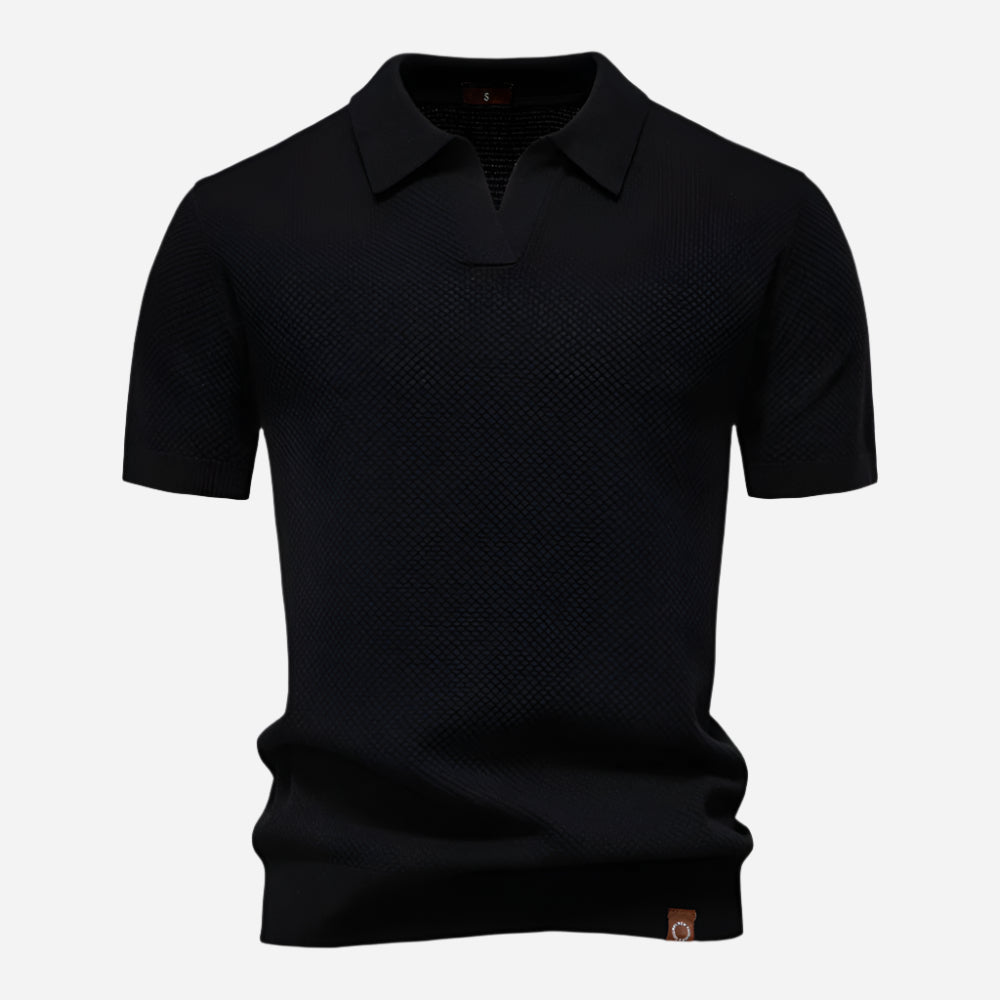 Polo Texturé à Col Ouvert Homme