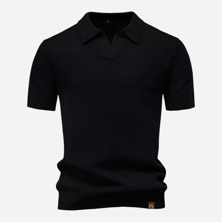 Polo Texturé à Col Ouvert Homme