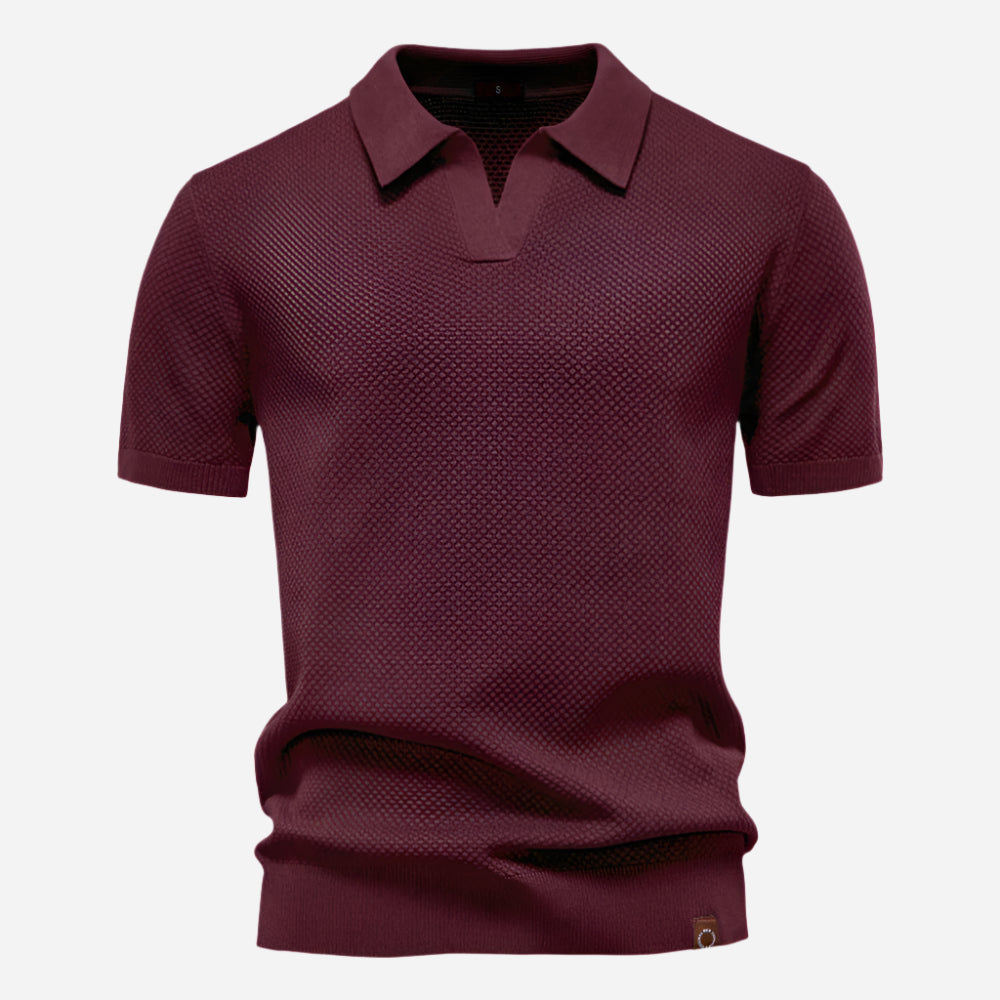 Polo Texturé à Col Ouvert Homme
