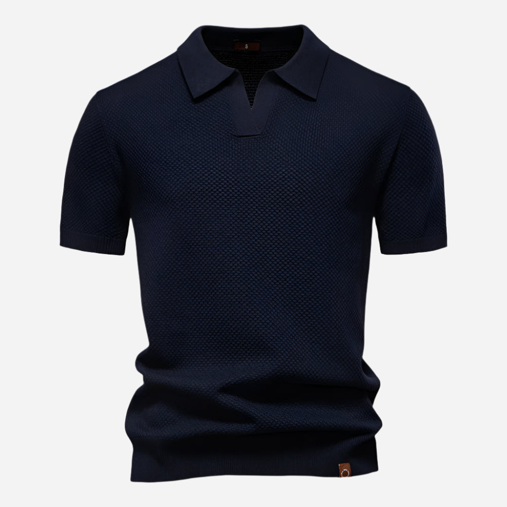 Polo Texturé à Col Ouvert Homme