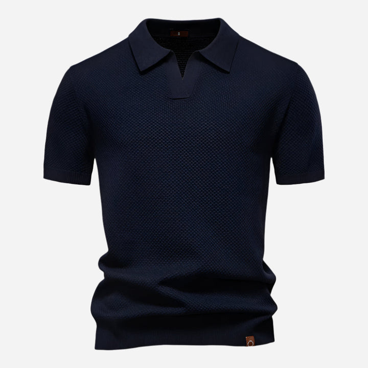 Polo Texturé à Col Ouvert Homme