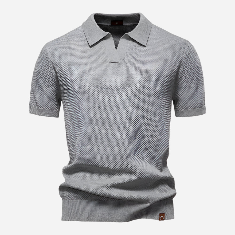Polo Texturé à Col Ouvert Homme