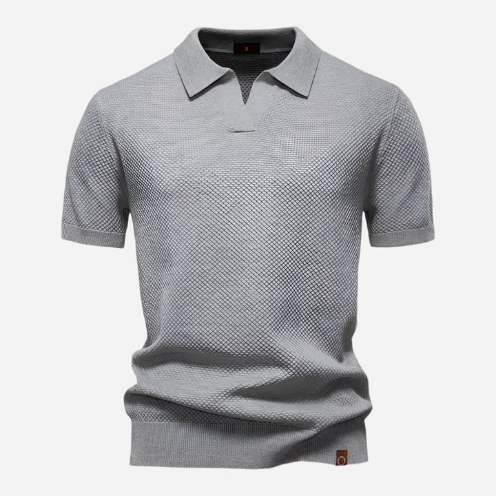 Polo Texturé à Col Ouvert Homme