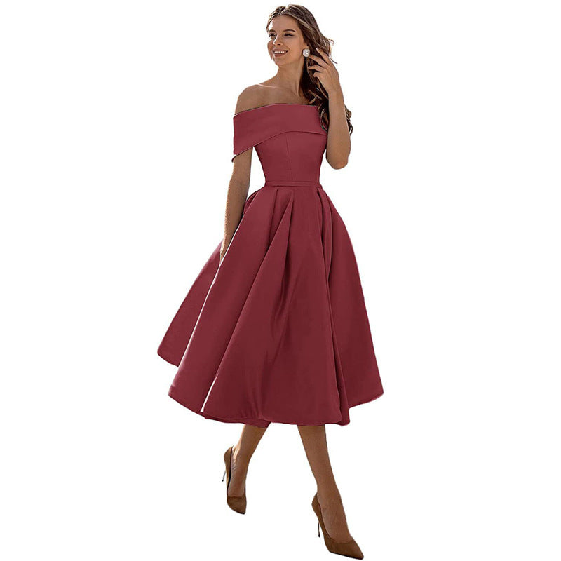 Robe Midi Élégante Épaules Dénudées Femme