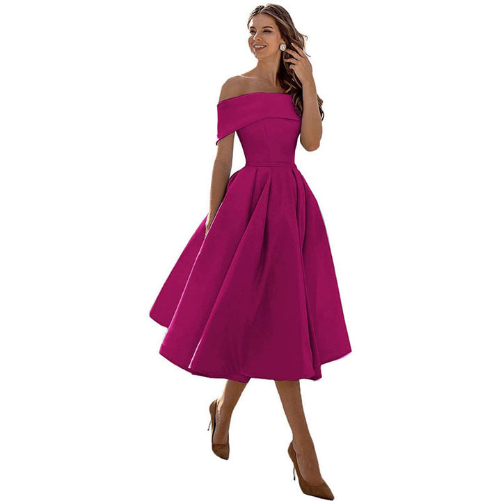Robe Midi Élégante Épaules Dénudées Femme
