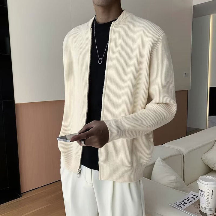 Gilet Maille Zippé Côtelé Homme