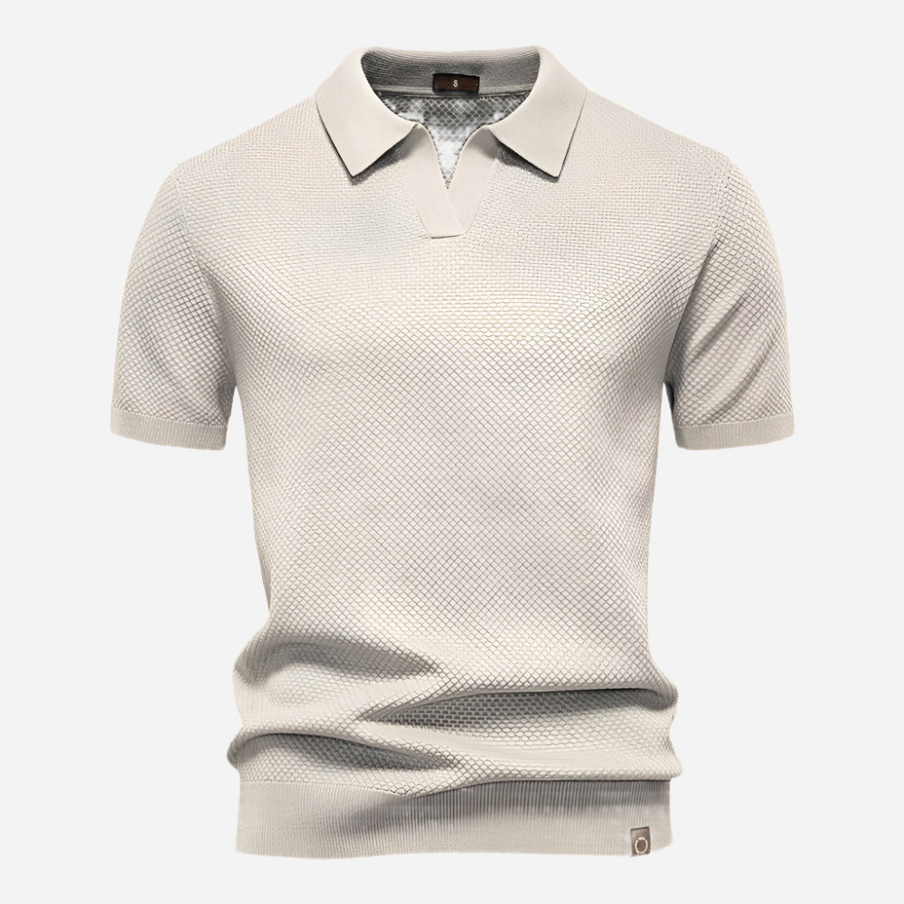 Polo Texturé à Col Ouvert Homme
