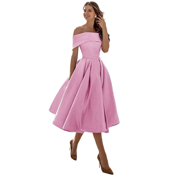 Robe Midi Élégante Épaules Dénudées Femme