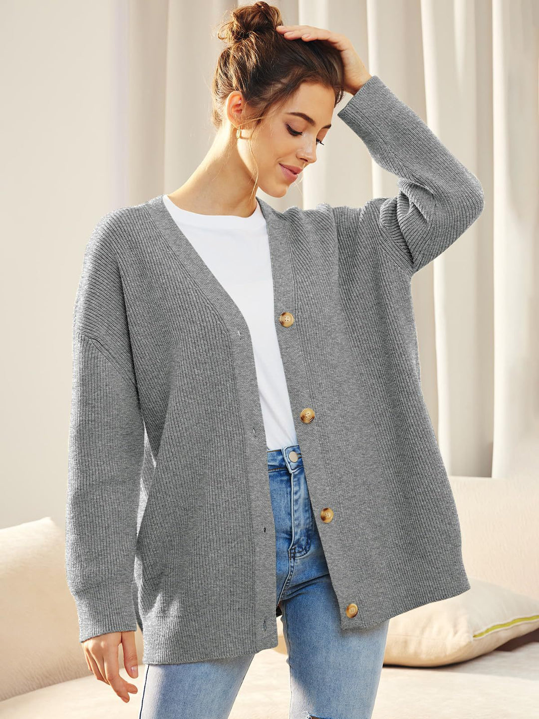 Gilet Long en Maille Boutonné Femme