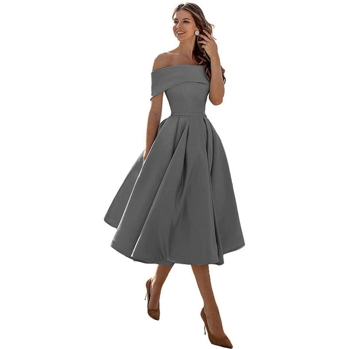 Robe Midi Élégante Épaules Dénudées Femme