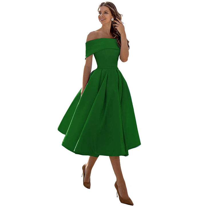 Robe Midi Élégante Épaules Dénudées Femme