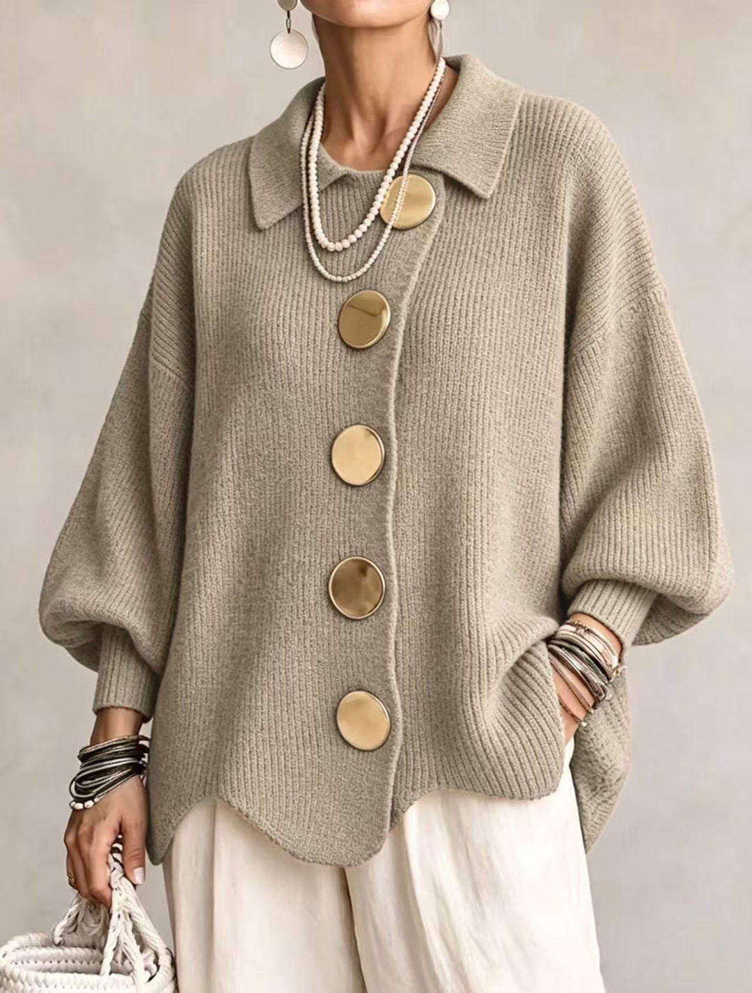 Cardigan Oversize à Gros Boutons Femme