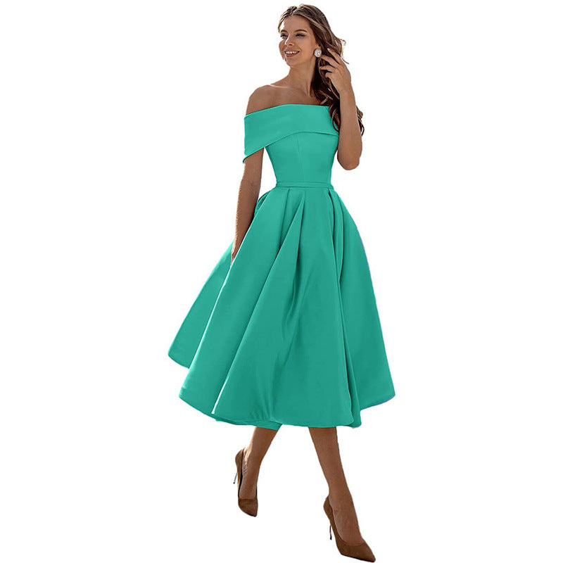 Robe Midi Élégante Épaules Dénudées Femme