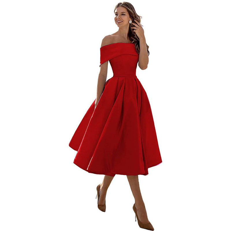 Robe Midi Élégante Épaules Dénudées Femme
