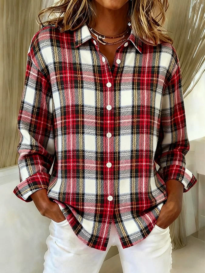 Cardigan à Carreaux Boutonné Col Chemise Femme