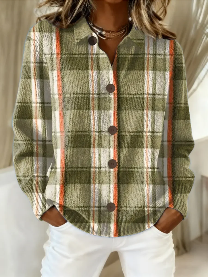 Cardigan à Carreaux Boutonné Col Chemise Femme