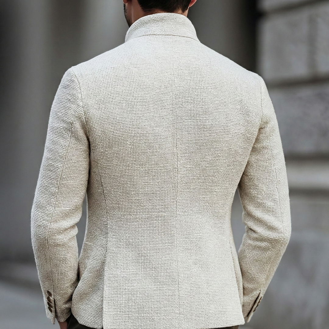 Blazer Texturé à Col Montant Boutonné Homme