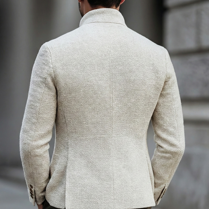 Blazer Texturé à Col Montant Boutonné Homme